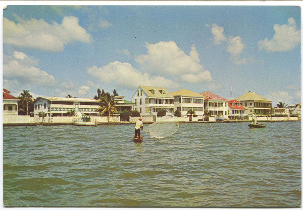 CUBOLA POSTCARDS Belizean fisherman gathering bait for fishing, Belize City, No 21