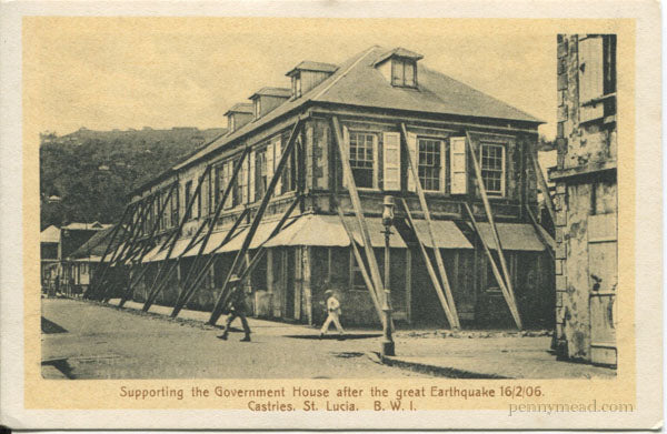 PETER & CO Supporting the Government House after the great Earthquake 16/2/06. Castries. St Lucia B.W.I.